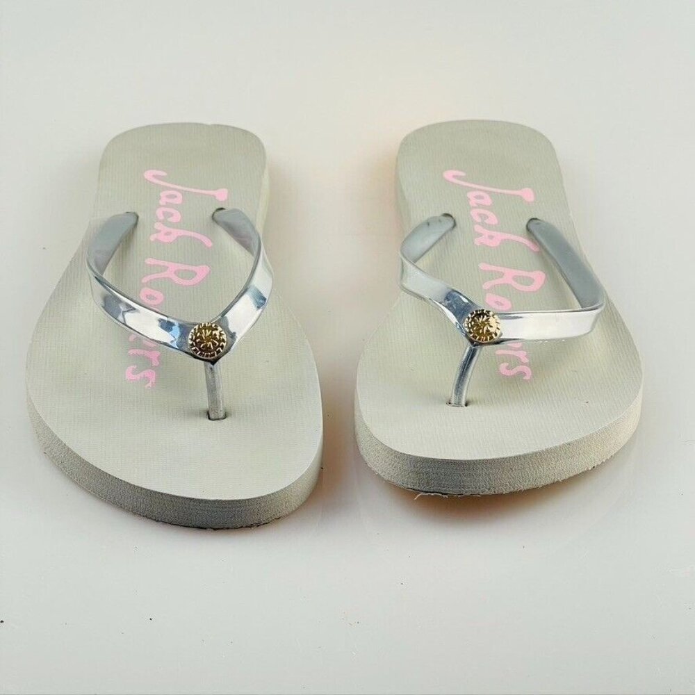 Jack Rogers Shoes Skype Thongs Sandals Silver/Gray Flip Flops Women's Size 7/8 - Picture 2 of 10